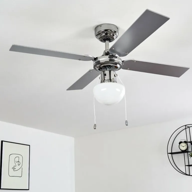 Ventilateur de plafond Valletta Chrome, Argenté, Blanc, 1 lumière