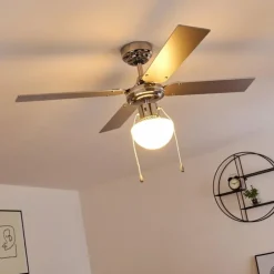 Ventilateur de plafond Valletta Chrome, Argenté, Blanc, 1 lumière