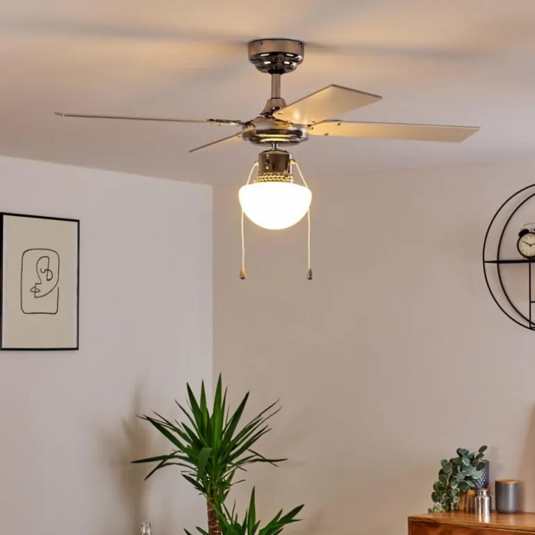 Ventilateur de plafond Valletta Chrome, Argenté, Blanc, 1 lumière