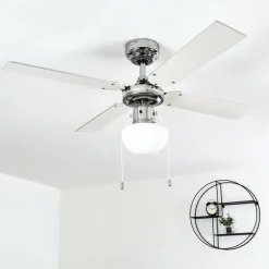 Ventilateur de plafond Valletta Chrome, Argenté, Blanc, 1 lumière