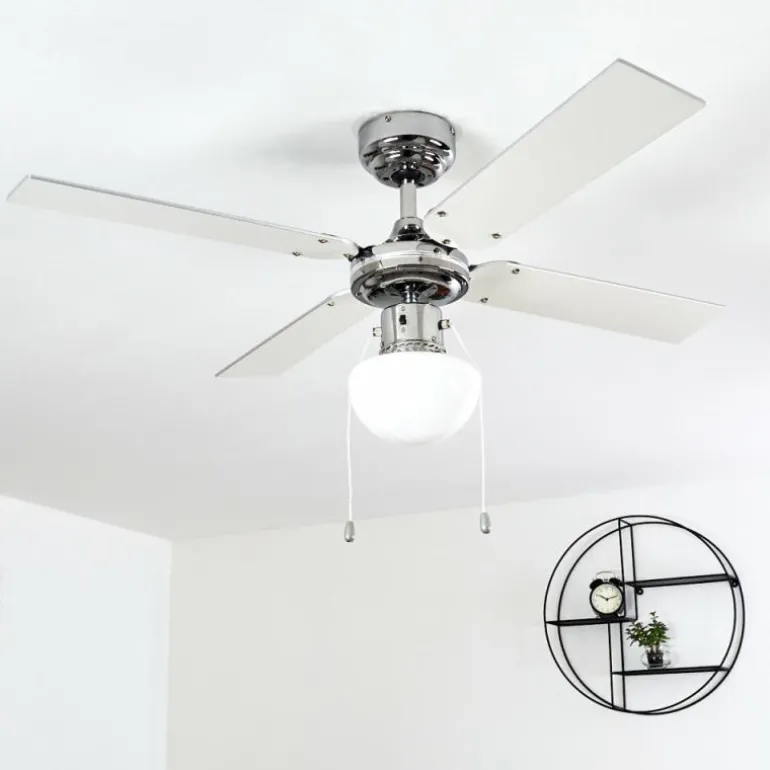 Ventilateur de plafond Valletta Chrome, Argenté, Blanc, 1 lumière