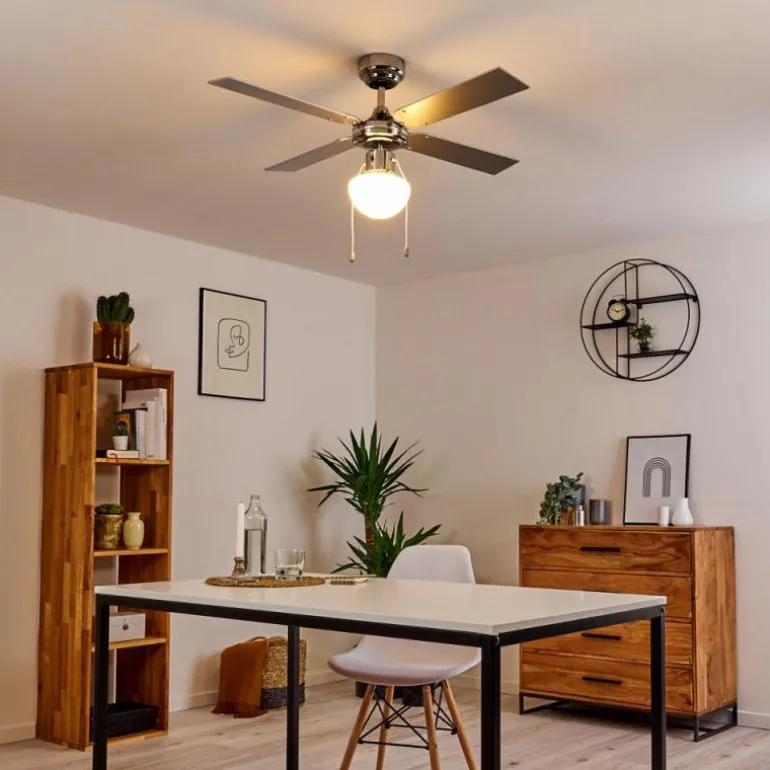 Ventilateur de plafond Valletta Chrome, Argenté, Blanc, 1 lumière