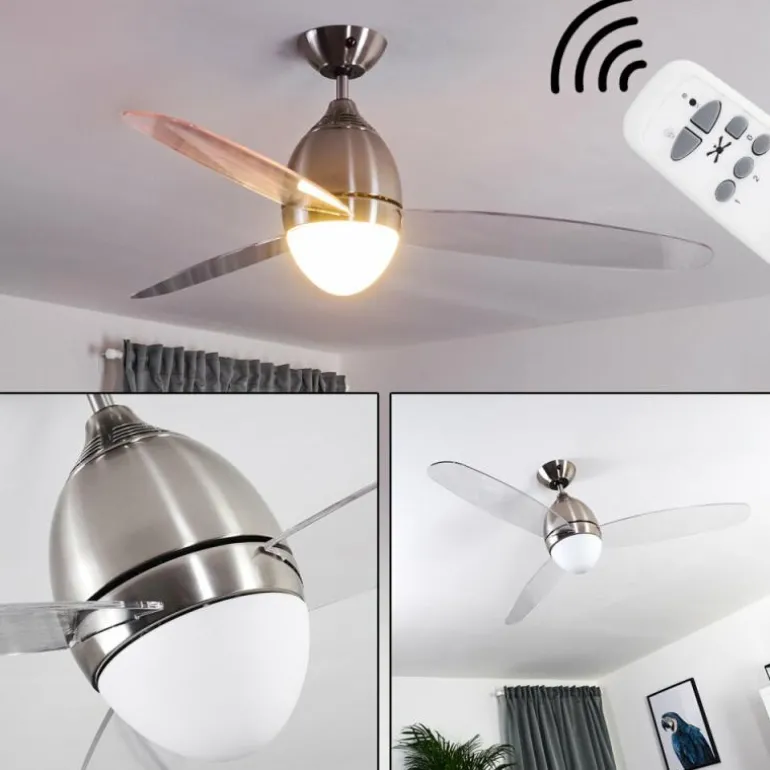 Ventilateur de plafond Varazze Nickel mat, Transparent, 1 lumière, Télécommandes