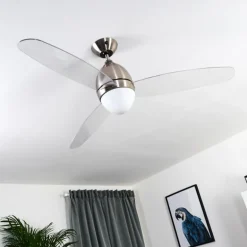 Ventilateur de plafond Varazze Nickel mat, Transparent, 1 lumière, Télécommandes
