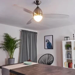 Ventilateur de plafond Varazze Nickel mat, Transparent, 1 lumière, Télécommandes