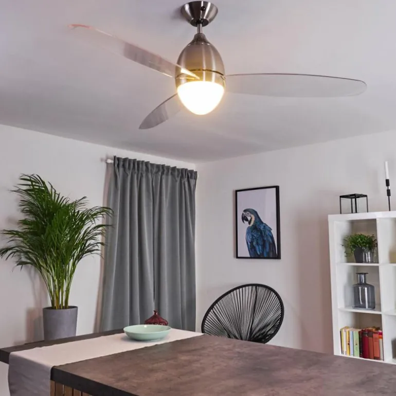 Ventilateur de plafond Varazze Nickel mat, Transparent, 1 lumière, Télécommandes