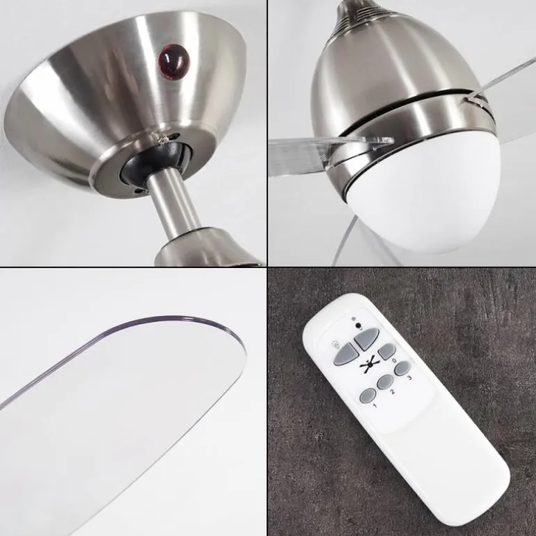 Ventilateur de plafond Varazze Nickel mat, Transparent, 1 lumière, Télécommandes