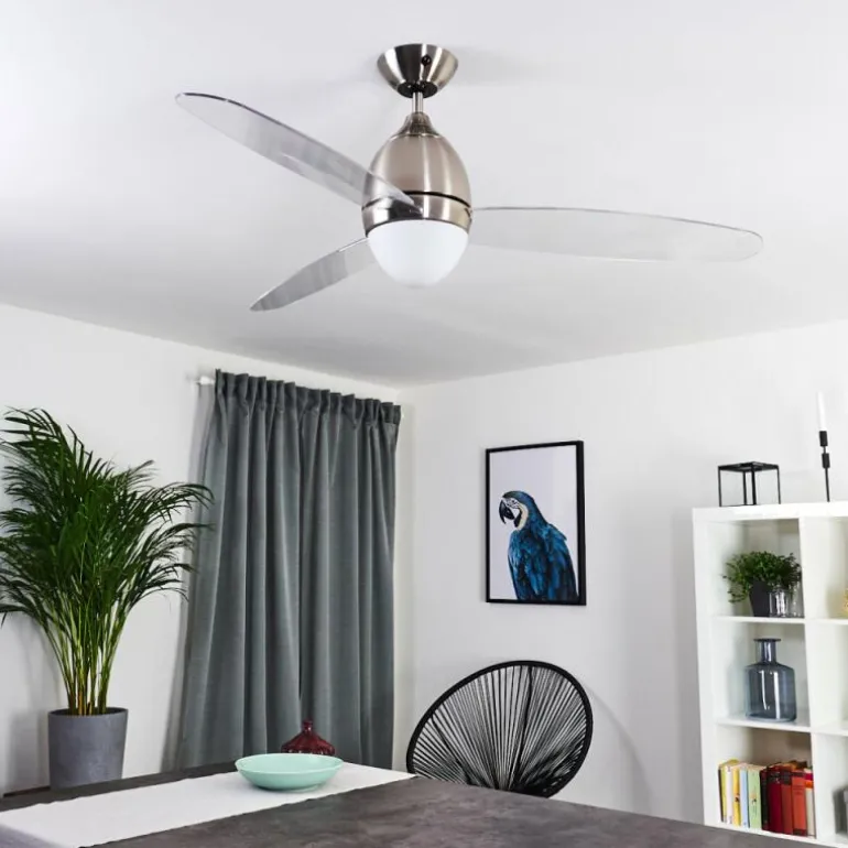 Ventilateur de plafond Varazze Nickel mat, Transparent, 1 lumière, Télécommandes