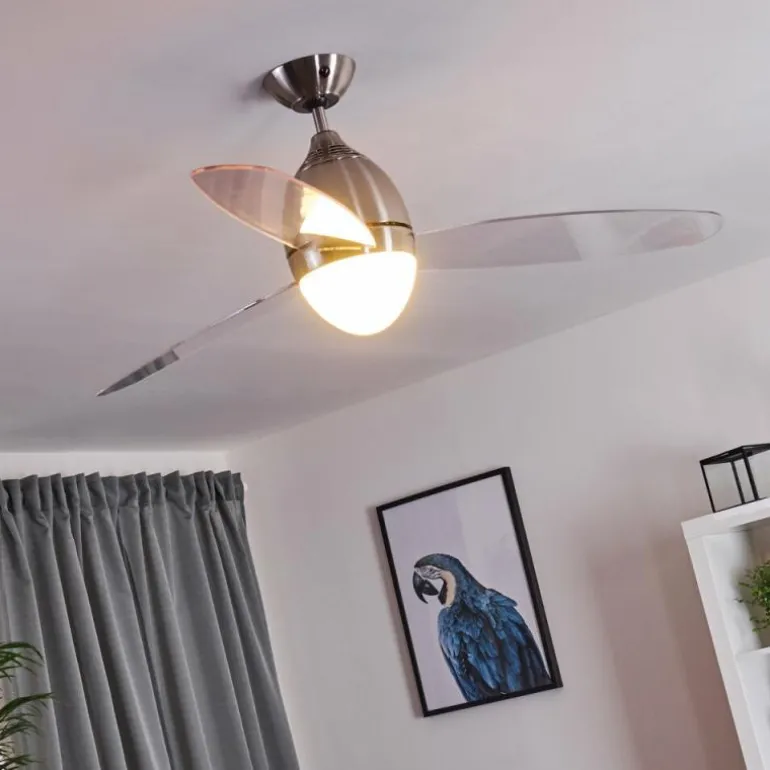 Ventilateur de plafond Varazze Nickel mat, Transparent, 1 lumière, Télécommandes