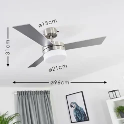 Ventilateur de plafond Vevey Bois clair, Nickel mat, Argenté, 2 lumières, Télécommandes