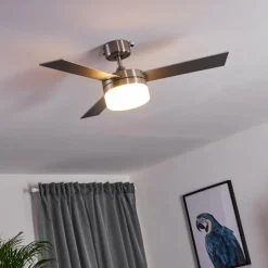 Ventilateur de plafond Vevey Bois clair, Nickel mat, Argenté, 2 lumières, Télécommandes