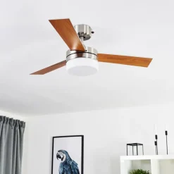 Ventilateur de plafond Vevey Bois clair, Nickel mat, Argenté, 2 lumières, Télécommandes