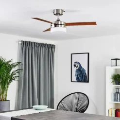 Ventilateur de plafond Vevey Bois clair, Nickel mat, Argenté, 2 lumières, Télécommandes