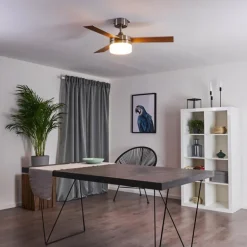 Ventilateur de plafond Vevey Bois clair, Nickel mat, Argenté, 2 lumières, Télécommandes