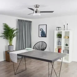 Ventilateur de plafond Vevey Bois clair, Nickel mat, Argenté, 2 lumières, Télécommandes