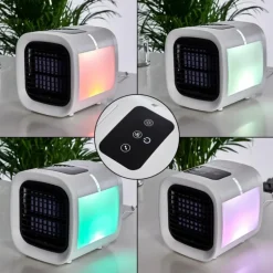 Ventilateur de table Chania LED Noir, Blanc, 1 lumière, Changeur de couleurs