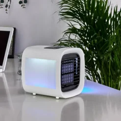 Ventilateur de table Chania LED Noir, Blanc, 1 lumière, Changeur de couleurs