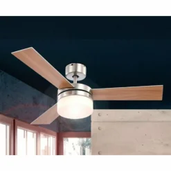 Ventilateur Globo ALANA Acier inoxydable, Nickel mat, 2 lumières, Télécommandes