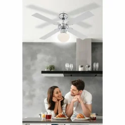 Ventilateur Globo CHAMPION Chrome, Acier inoxydable, Blanc, 1 lumière