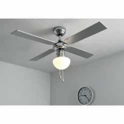 Ventilateur Globo CHAMPION Chrome, Acier inoxydable, Blanc, 1 lumière