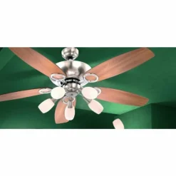 Ventilateur Globo JERRY Chrome, Acier inoxydable, Nickel mat, 5 lumières