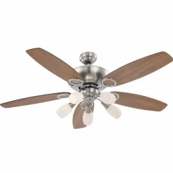 Ventilateur Globo JERRY Chrome, Acier inoxydable, Nickel mat, 5 lumières