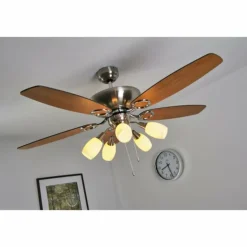 Ventilateur Globo JERRY Chrome, Acier inoxydable, Nickel mat, 5 lumières