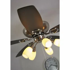 Ventilateur Globo JERRY Chrome, Acier inoxydable, Nickel mat, 5 lumières