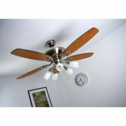 Ventilateur Globo JERRY Chrome, Acier inoxydable, Nickel mat, 5 lumières