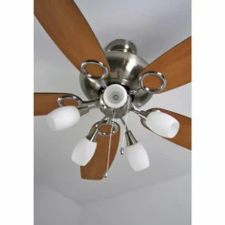 Ventilateur Globo JERRY Chrome, Acier inoxydable, Nickel mat, 5 lumières