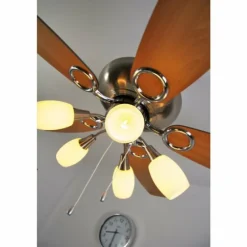 Ventilateur Globo JERRY Chrome, Acier inoxydable, Nickel mat, 5 lumières