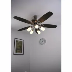 Ventilateur Globo JERRY Chrome, Acier inoxydable, Nickel mat, 5 lumières