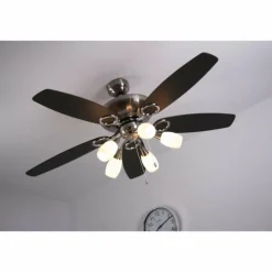 Ventilateur Globo JERRY Chrome, Acier inoxydable, Nickel mat, 5 lumières