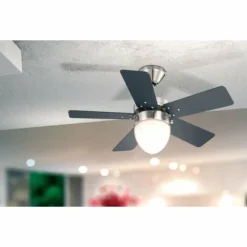 Ventilateur Globo MARVA Acier inoxydable, Gris, Nickel mat, Blanc, 1 lumière