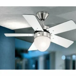 Ventilateur Globo MARVA Acier inoxydable, Gris, Nickel mat, Blanc, 1 lumière