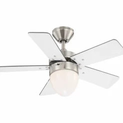 Ventilateur Globo MARVA Acier inoxydable, Gris, Nickel mat, Blanc, 1 lumière