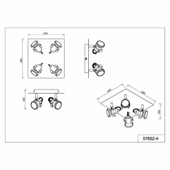 Verpax Plafonnier, Spot de plafond, Applique murale, Spot mural Luminaires Globo Lighting Nickel mat, 4 lumières
