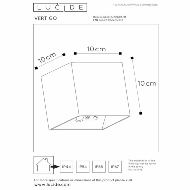 VERTIGO Applique murale Luminaires Lucide LED Blanc, 1 lumière, Détecteur de mouvement