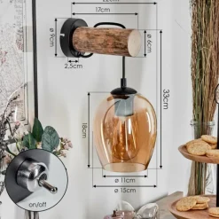 Vevino Applique murale Écru, Noir, 1 lumière