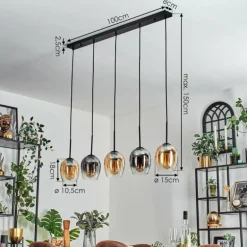 Vevino Suspension Ambre, Clair, Fumé, 5 lumières