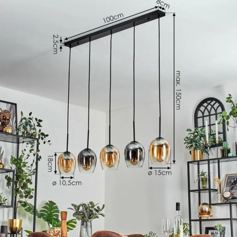 Vevino Suspension Ambre, Clair, Fumé, 5 lumières
