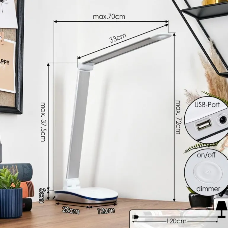 Vringelby Lampe de bureau, Lampe à poser, Liseuse LED Argenté, Blanc, 1 lumière