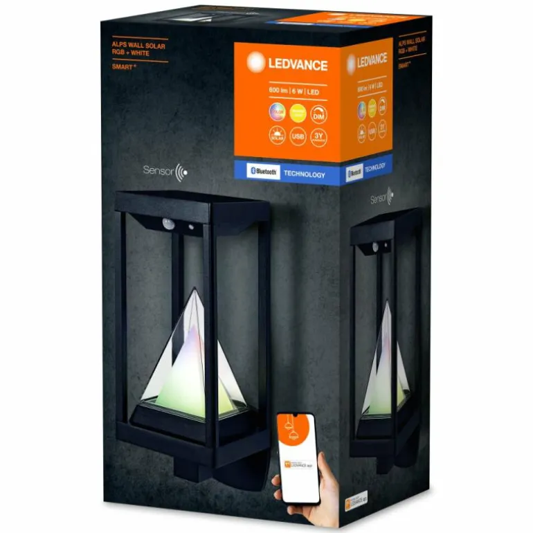 WIF Lampe solaire Luminaires Ledvance LED Noir, 1 lumière, Détecteur de mouvement, Changeur de couleurs