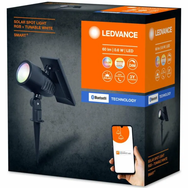 WIF Lampe solaire Luminaires Ledvance LED Noir, 1 lumière, Détecteur de mouvement, Changeur de couleurs