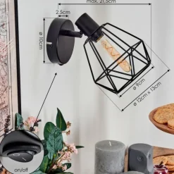 Yaak Applique murale Noir, 1 lumière