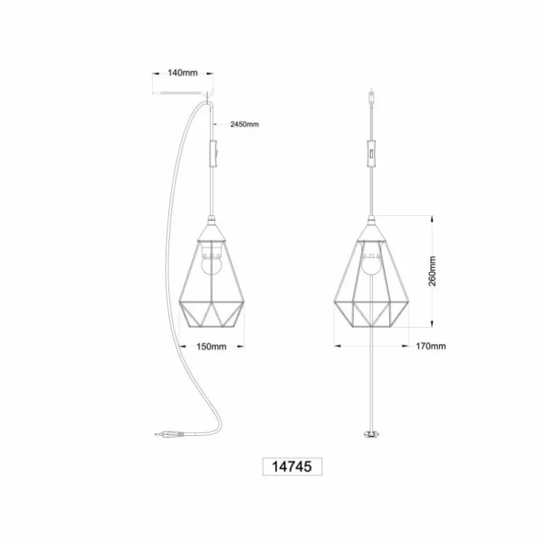 Zachary Suspension Luminaires Globo Lighting Noir, 1 lumière