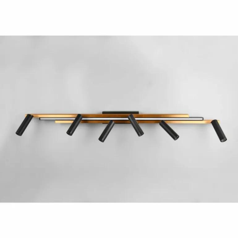 Zeno Plafonnier Luminaires Trio LED Noir doré, 7 lumières, Télécommandes