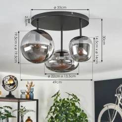 Zernez Plafonnier Noir, 3 lumières